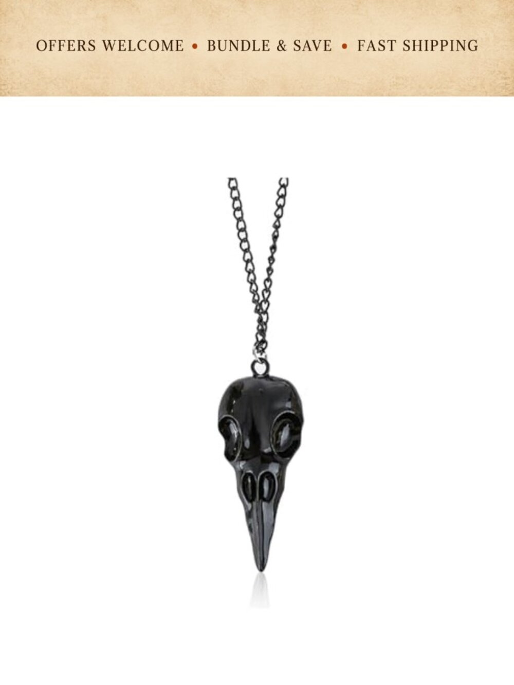 Punk Crow Skull Necklace Metal 60cm Lobster Clasp Gothic Halloween Party Jewelry